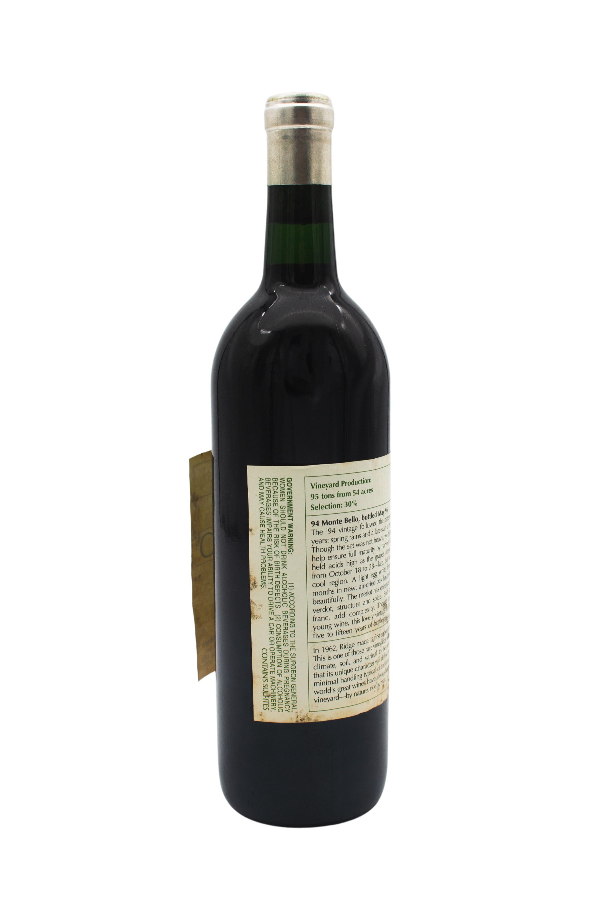 Ridge Monte Bello 1994 750ml[Soiled Label] - 3