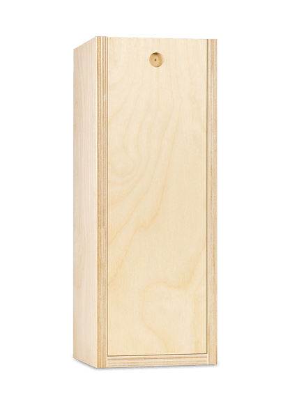A tall, rectangular unfinished wooden box made of light natural plywood with visible wood grain.