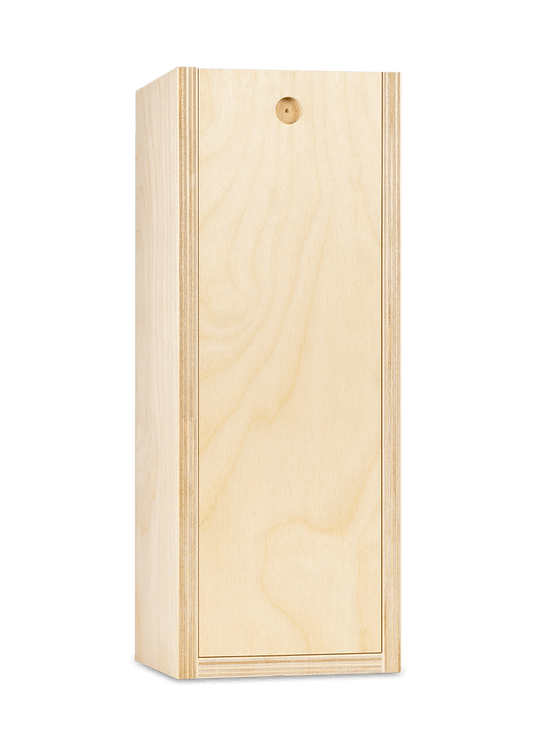 A tall, rectangular unfinished wooden box made of light natural plywood with visible wood grain.
