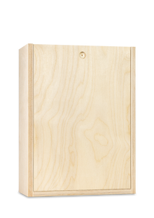 A tall, rectangular unfinished 2-bottle wooden box made of light natural plywood with visible wood grain