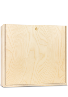 Triple-bottle wooden wine box, unfinished with visible woodgrain.